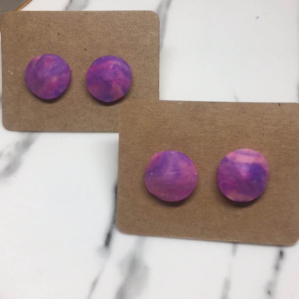 Handmade Polymer Clay Earrings Purple Circle Studs